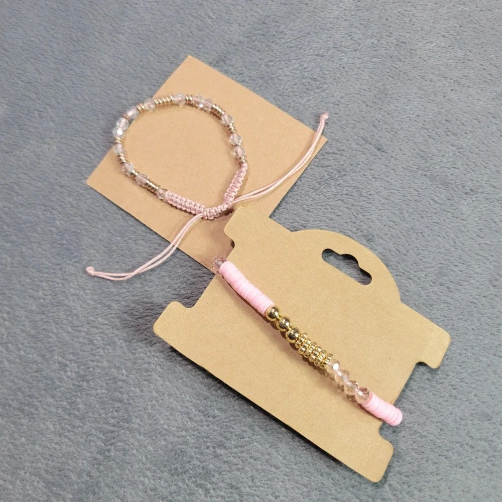 Btysun Morse Code Bracelet Set Women OS Pink Gold Brave And Beautiful Beaded 2pc